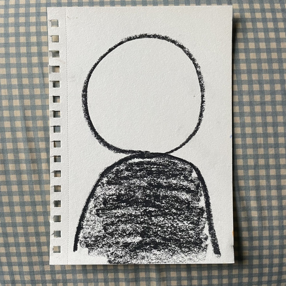 OMAN Original Crayon Drawing Outsider Art Minimalist Abstract Portrait 5.5x8.5